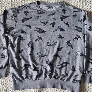 H&M Gray Bird Pattern Crewneck Sweater